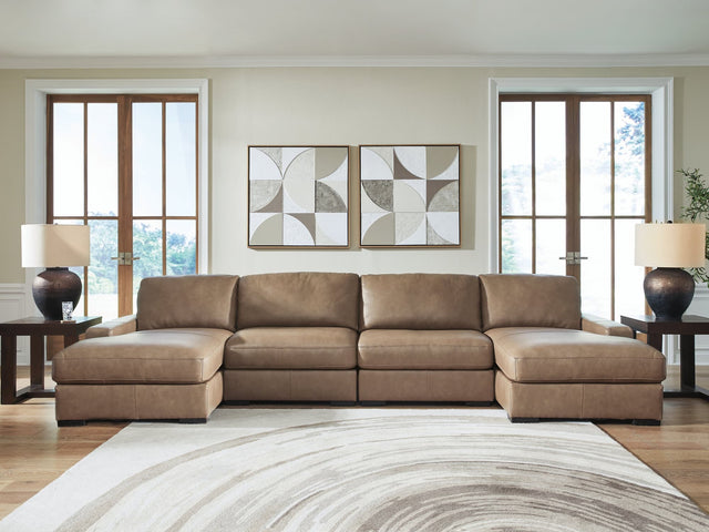 Veronella Sahara Leather 4-Piece Double Chaise Sectional