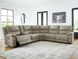 Narwhal Place Pebble Faux Leather 6-Piece Reclining Sectional with Storage Console
