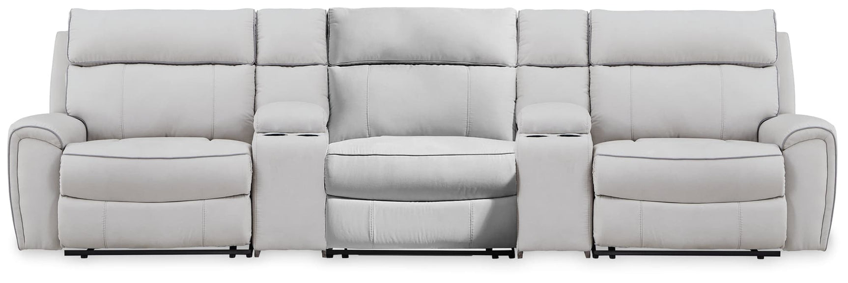 Social Pointe Pearl/Ash Chenille 5-Piece Reclining Sectional with Storage Consoles