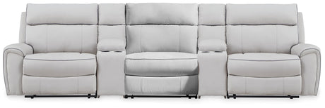 Social Pointe Pearl/Ash Chenille 5-Piece Reclining Sectional with Storage Consoles