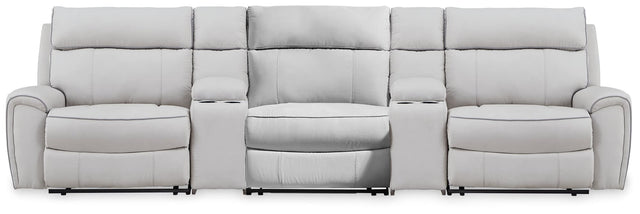 Social Pointe Pearl/Ash Chenille 5-Piece Reclining Sectional with Storage Consoles