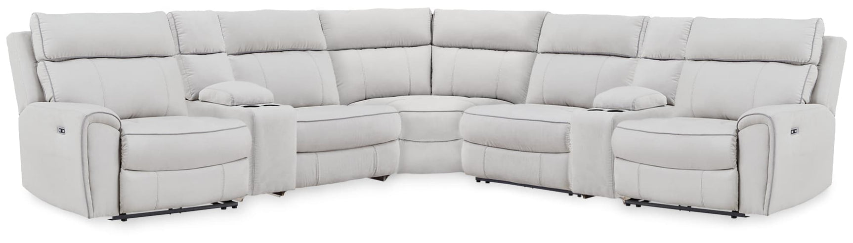 Social Pointe Pearl/Ash Chenille 7-Piece Reclining Sectional with Storage Consoles