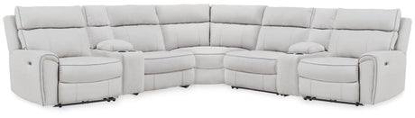 Social Pointe Pearl/Ash Chenille 7-Piece Reclining Sectional with Storage Consoles