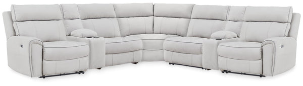 Social Pointe Pearl/Ash Chenille 7-Piece Reclining Sectional with Storage Consoles