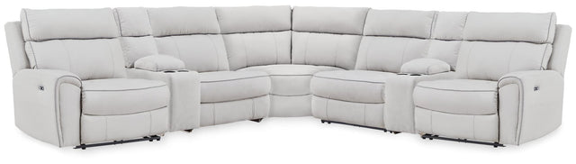 Social Pointe Pearl/Ash Chenille 7-Piece Reclining Sectional with Storage Consoles