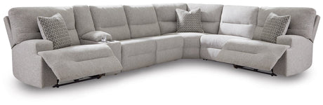 Acklen Place Pewter 7-Piece Power Sectional Reclining Sofa with Storage Console