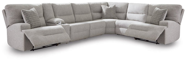 Acklen Place Pewter 7-Piece Power Sectional Reclining Sofa with Storage Console