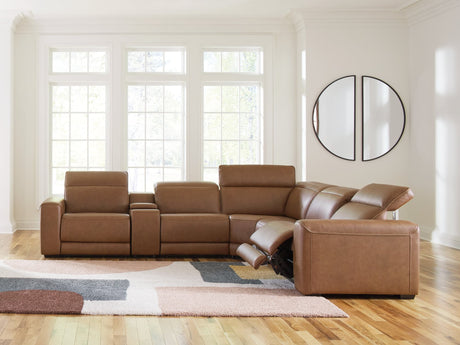 Magic Man Caramel 6-Piece Power Reclining Sectional with Console