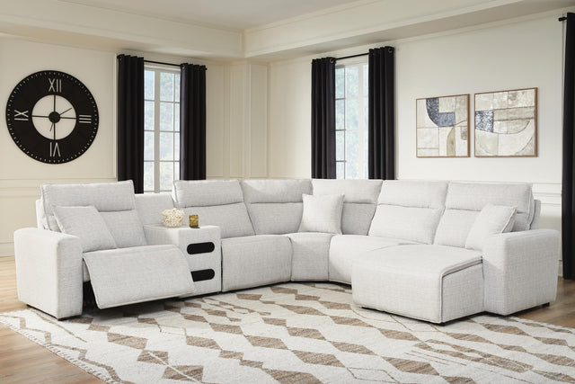 Modmax II Stone 6-Piece Reclining Sectional with Chaise and Audio Console