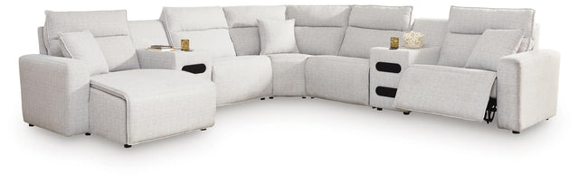 Modmax II Stone 7-Piece Power Reclining Sectional with Chaise and Audio Consoles