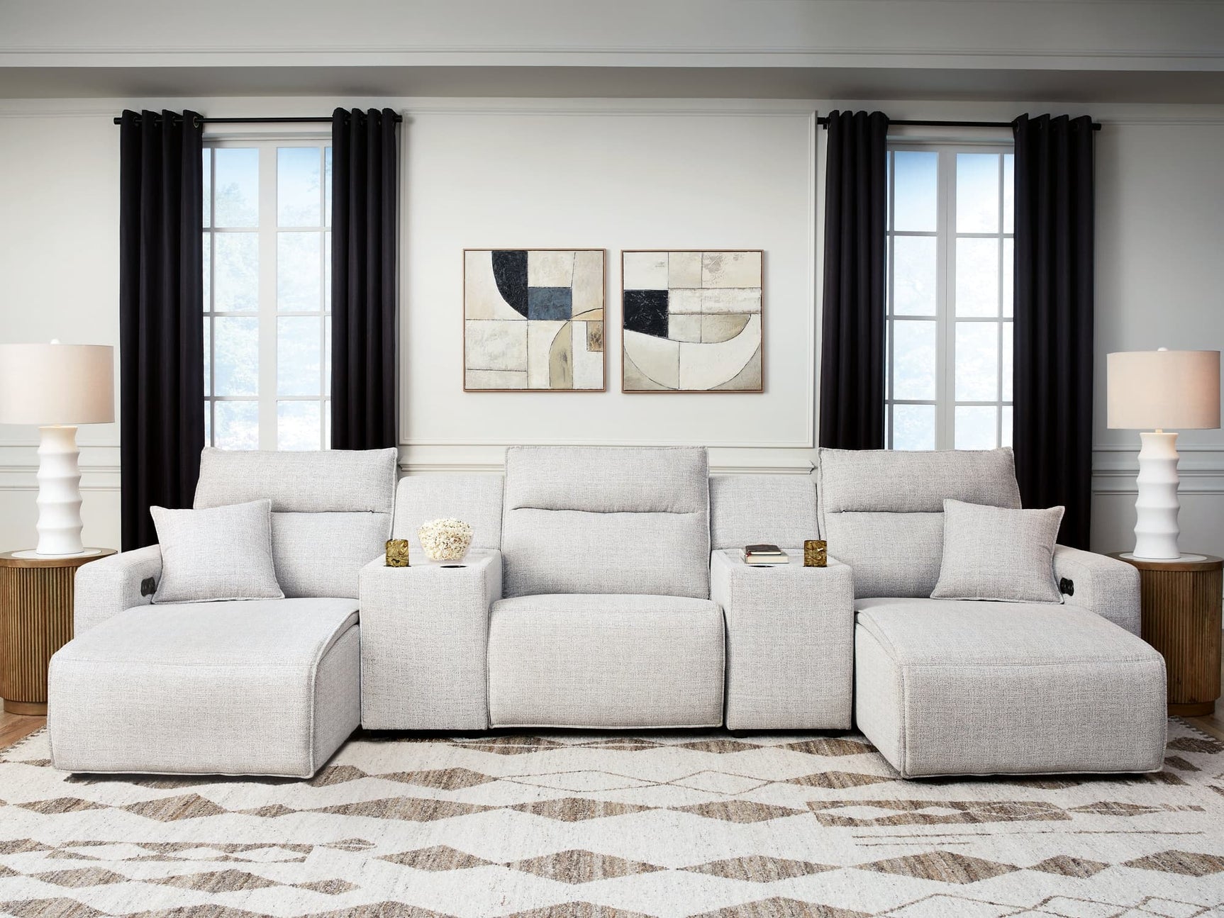 Modmax II Stone 5-Piece Power Reclining Sectional with Chaise and Consoles