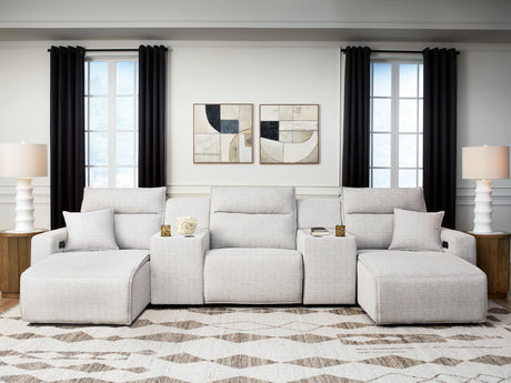 Modmax II Stone 5-Piece Power Reclining Sectional with Chaise and Consoles