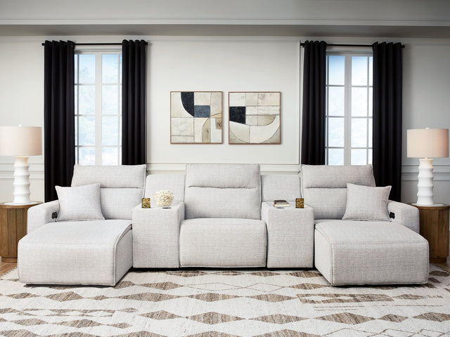 Modmax II Stone 5-Piece Power Reclining Sectional with Chaise and Consoles