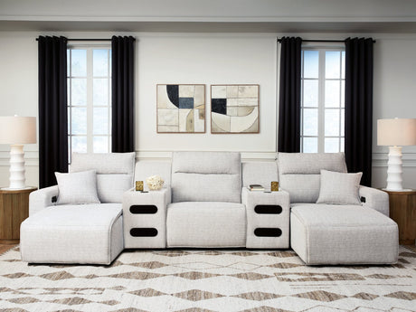 Modmax II Stone 5-Piece Power Reclining Sectional with Chaise and Audio Consoles