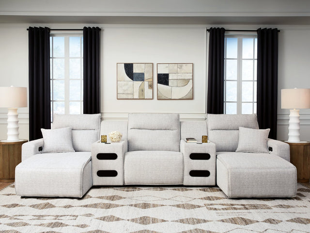 Modmax II Stone 5-Piece Power Reclining Sectional with Chaise and Audio Consoles