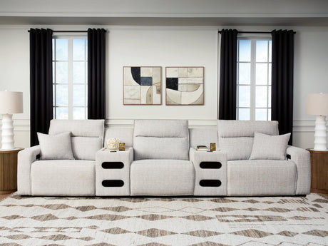 Modmax II Stone 5-Piece Power Reclining Sectional with Audio Consoles