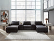 Modmax II Black Leather 5-Piece Double Chaise Sectional with Audio Consoles