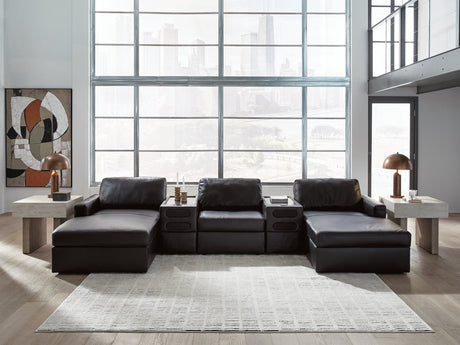 Modmax II Black Leather 5-Piece Double Chaise Sectional with Audio Consoles