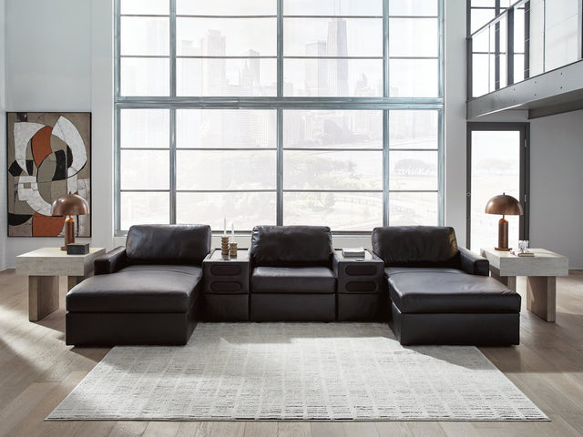 Modmax II Black Leather 5-Piece Double Chaise Sectional with Audio Consoles