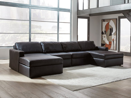 Modmax II Black Leather 4-Piece Double Chaise Sectional