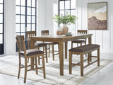 Urbinforte Light Brown Counter Height Dining Table and 4 Barstools and Bench