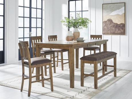 Urbinforte Light Brown Counter Height Dining Table and 4 Barstools and Bench