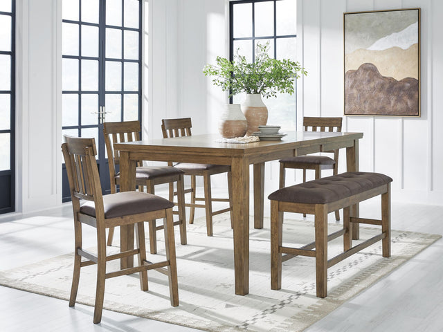 Urbinforte Light Brown Counter Height Dining Table and 4 Barstools and Bench