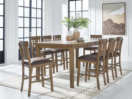 Urbinforte Light Brown Counter Height Dining Table and 8 Barstools