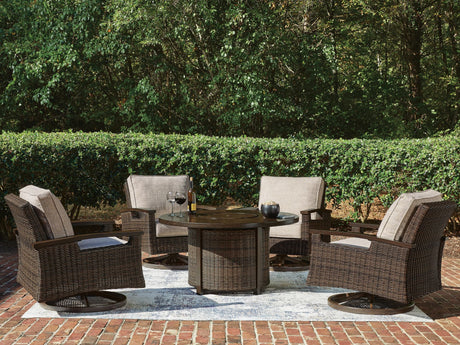 Monterey Dark Brown Point Outdoor Fire Pit Table and 4 Chairs