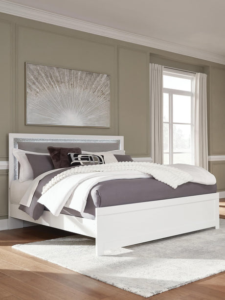 Maeling White King Upholstered Panel Bed
