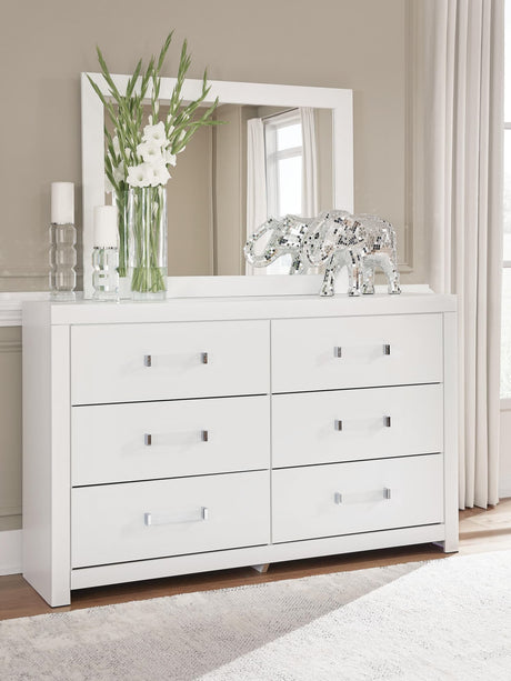 Maeling White Dresser and Mirror