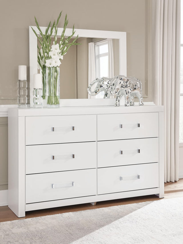 Maeling White Dresser and Mirror