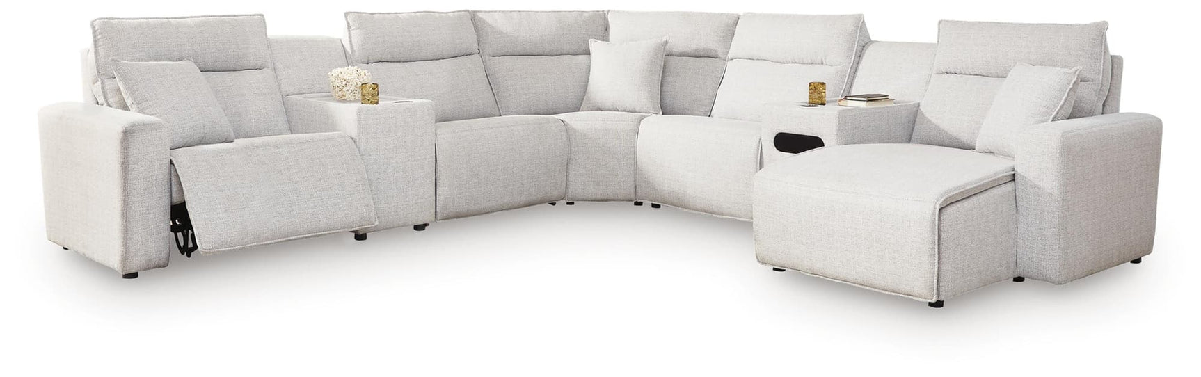 Modmax II Stone 7-Piece Power Reclining Sectional with Chaise and Audio Console