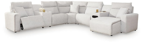 Modmax II Stone 7-Piece Power Reclining Sectional with Chaise and Audio Console