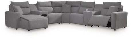 Modmax II Salt and Pepper 7-Piece Power Reclining Sectional with Chaise and Audio Console