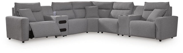 Modmax II Salt and Pepper 7-Piece Power Reclining Sectional with Audio Consoles