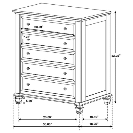 Sandy Beach White Queen Panel Bed Bedroom Set with Dresser, Mirror, NightStand, and Chest — product image 37