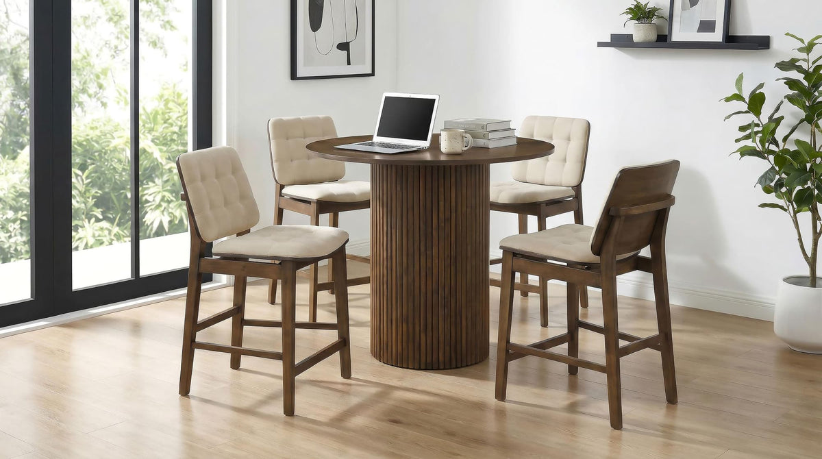 Hamlyn 5-Piece Round Wood Counter Height Dining Set Cream and Walnut — product view