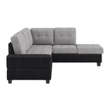 Gray/Black Traditional Solid Wood, Plywood Fabric Upholstered Tufted Ottoman Sectional - Ella Furniture