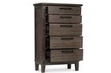 Gray Modern Traditional Solid Wood Veneers Fabric Upholstered Tufted Shelves Bedroom Set - Ella Furniture