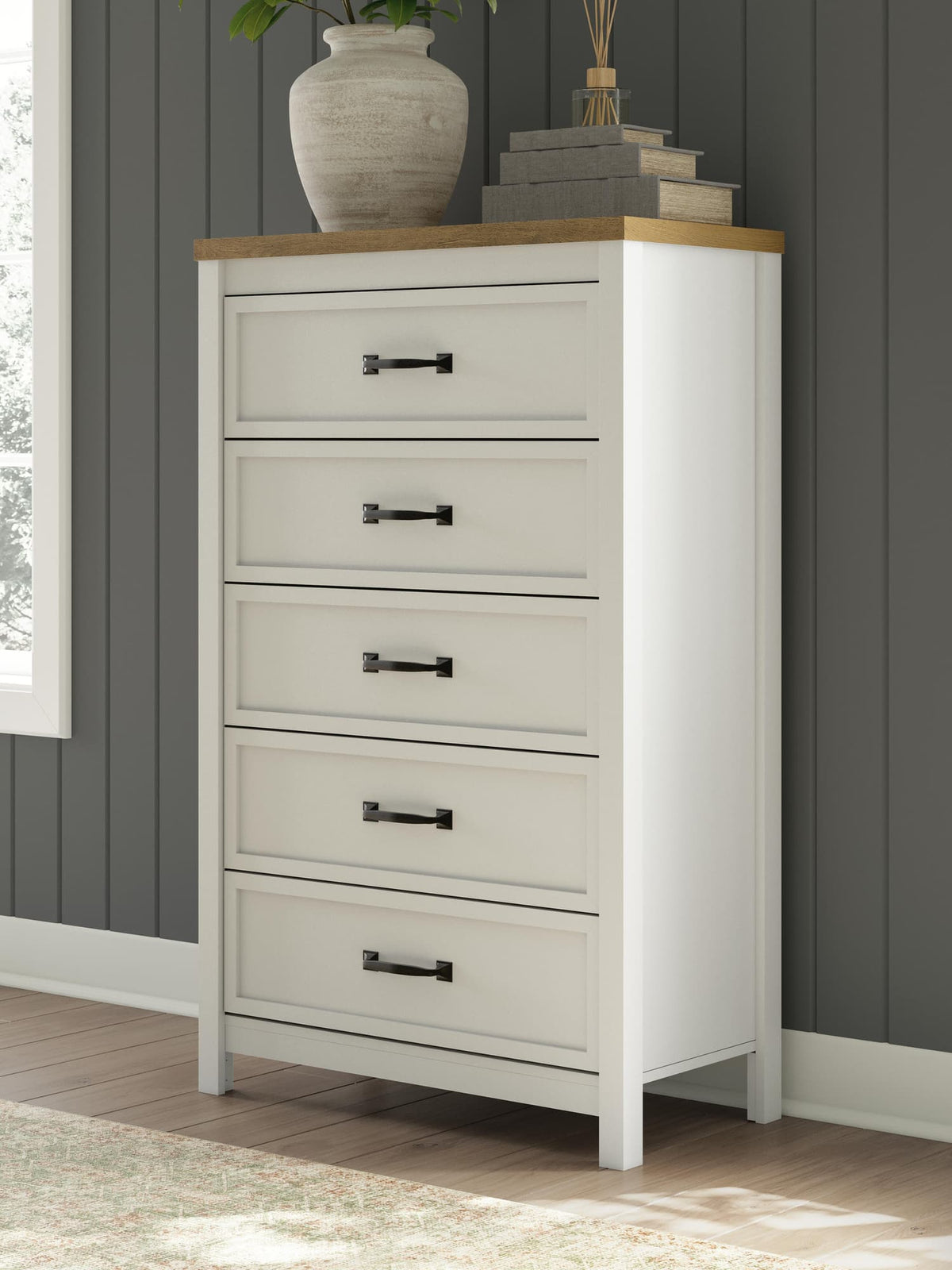 Kerisden White/Brown Chest of Drawers — product view