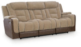 Mixed Motion Brownstone Chenille / Faux Leather Power Reclining Sofa — angled view