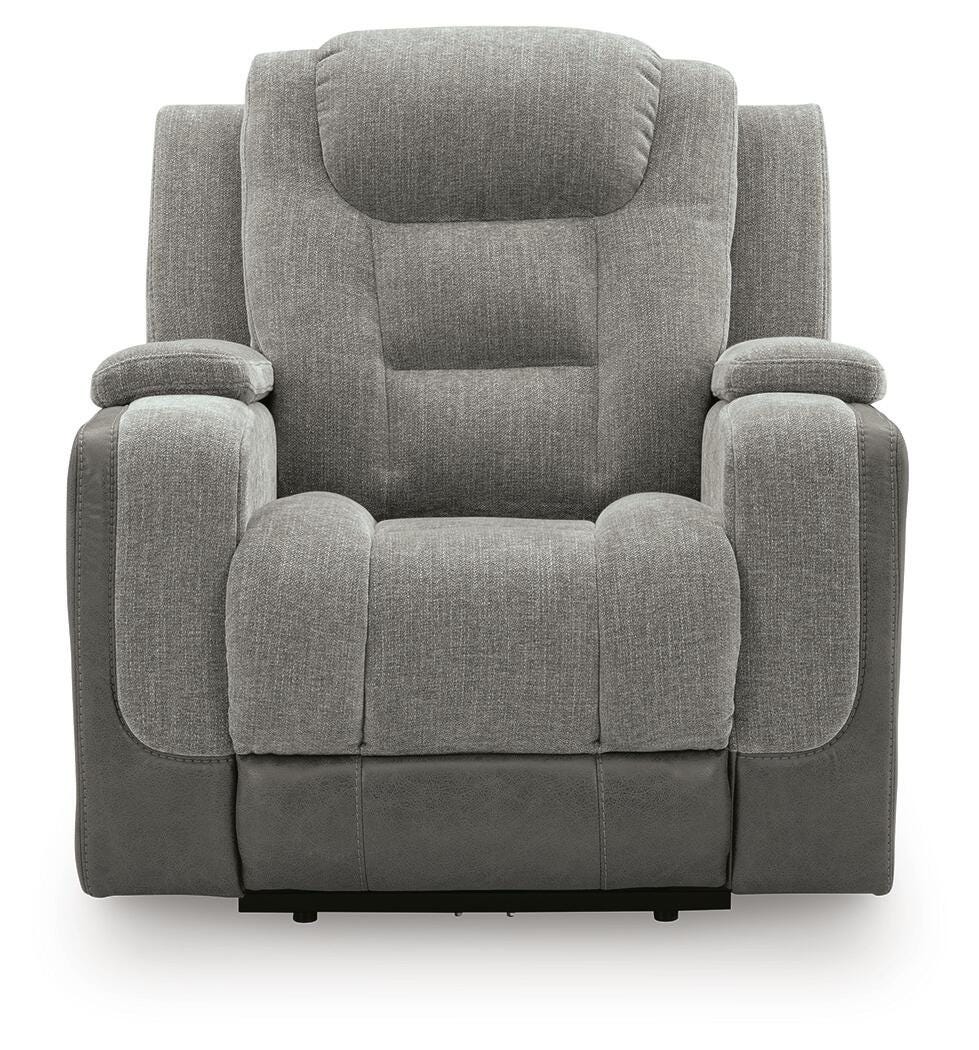 Mixed Motion Shadow Chenille / Faux Leather Power Recliner — front view