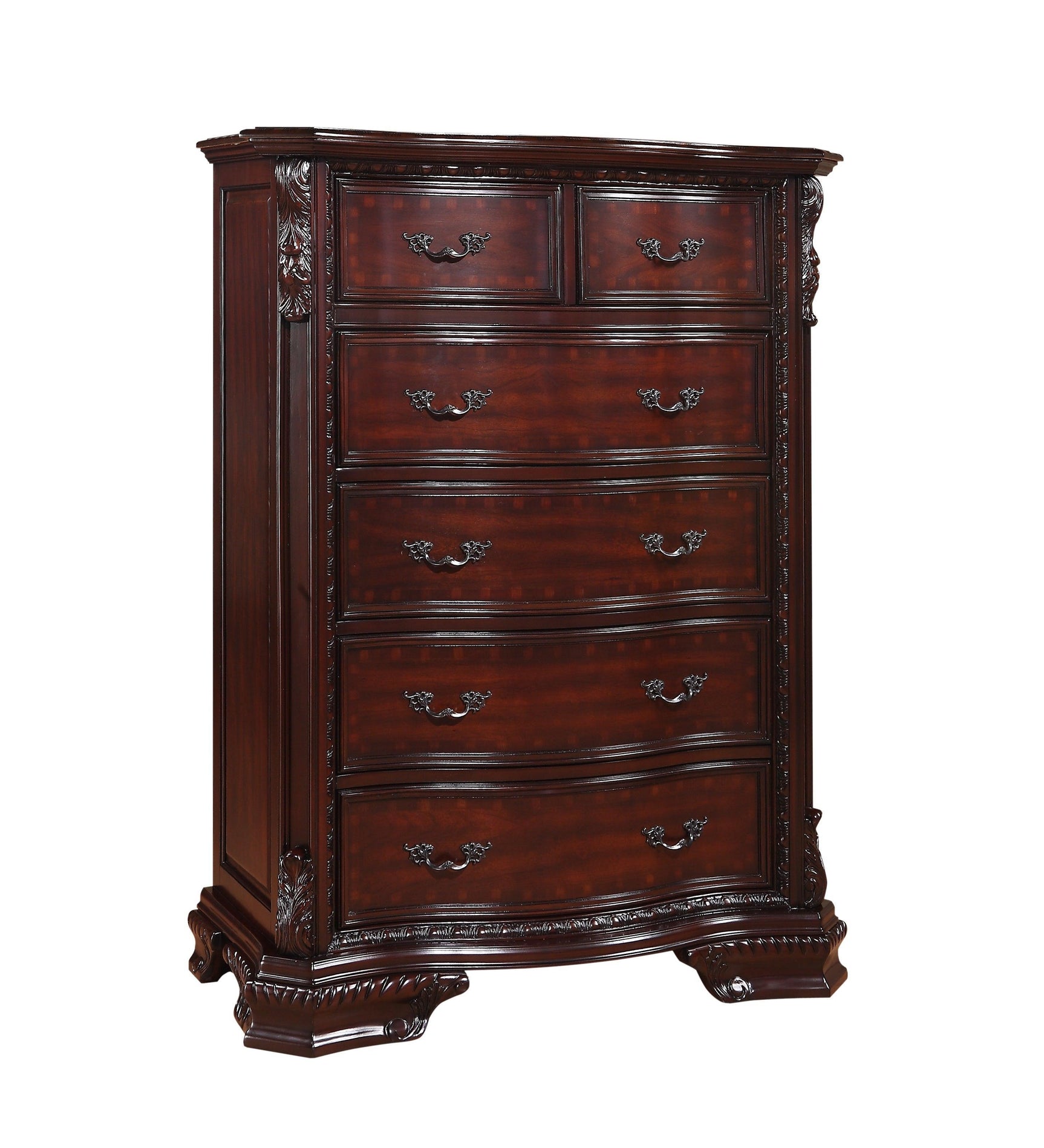 Sheffield Chest Rich Brown, Traditional Classic Wood, Pewter Bail 6 Drawers - Ella Furniture