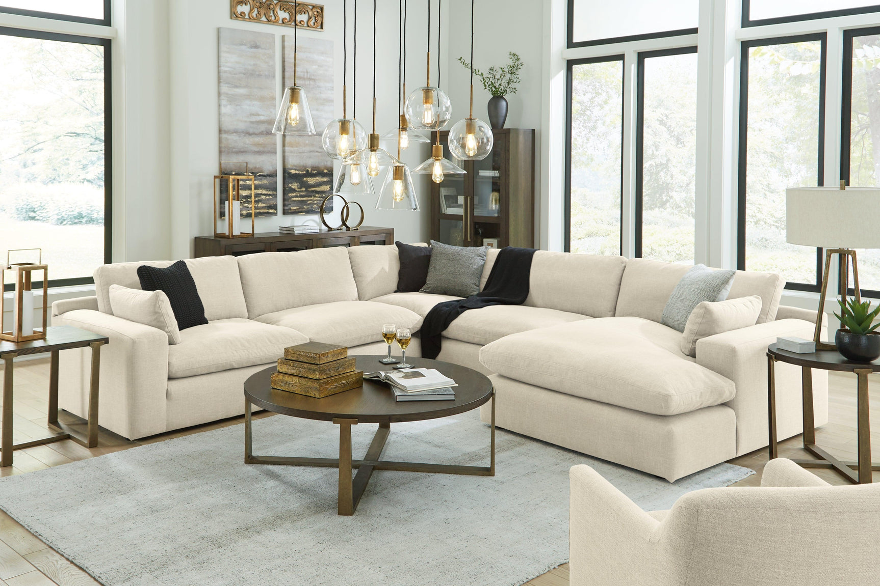 Elyza Linen Chenille 5-Piece Sectional With Chaise