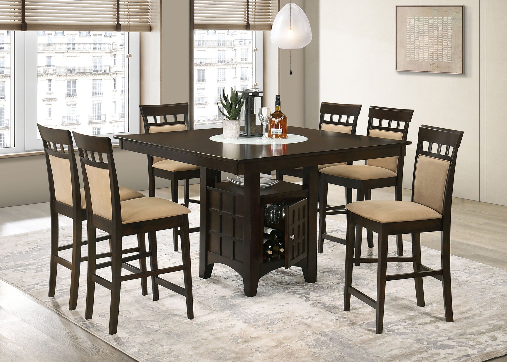 Gabriel Cappuccino Square Upholstered Back Counter Height Set