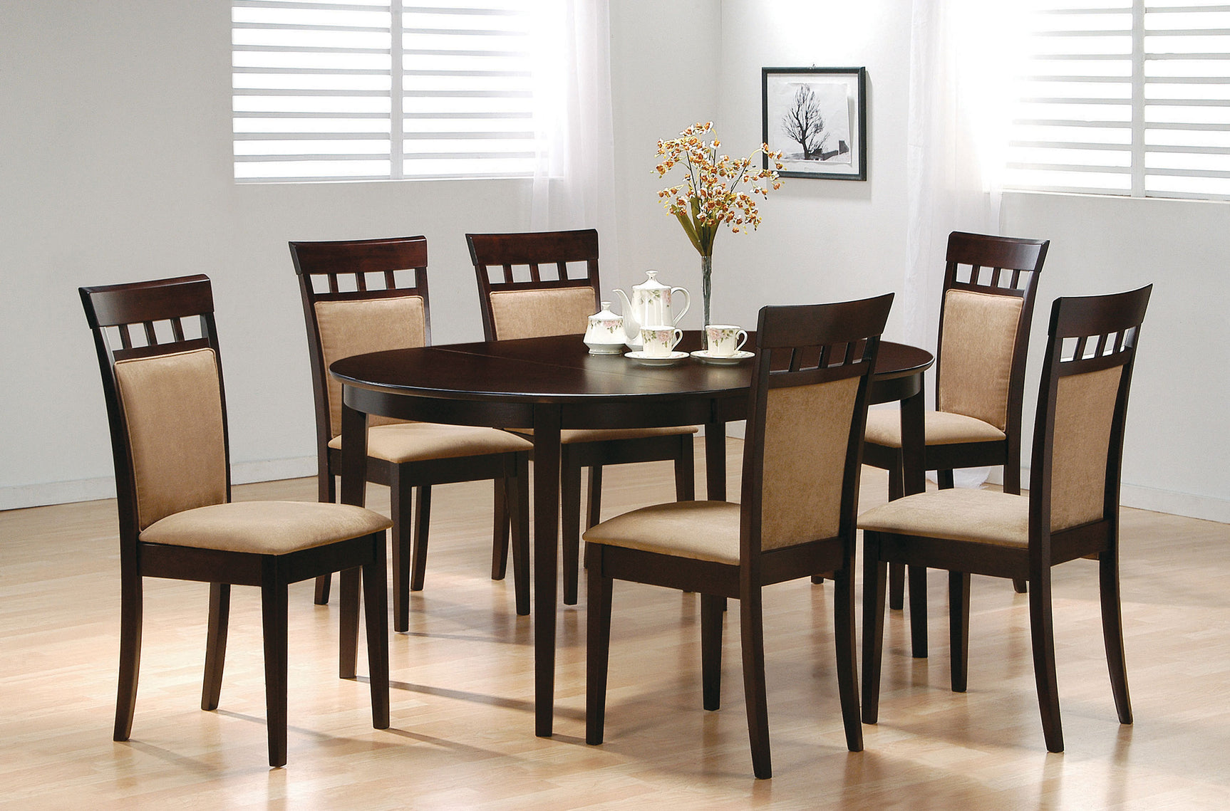 Gabriel Cappuccino Upholstered Back Extension Leaf Dining Room Set