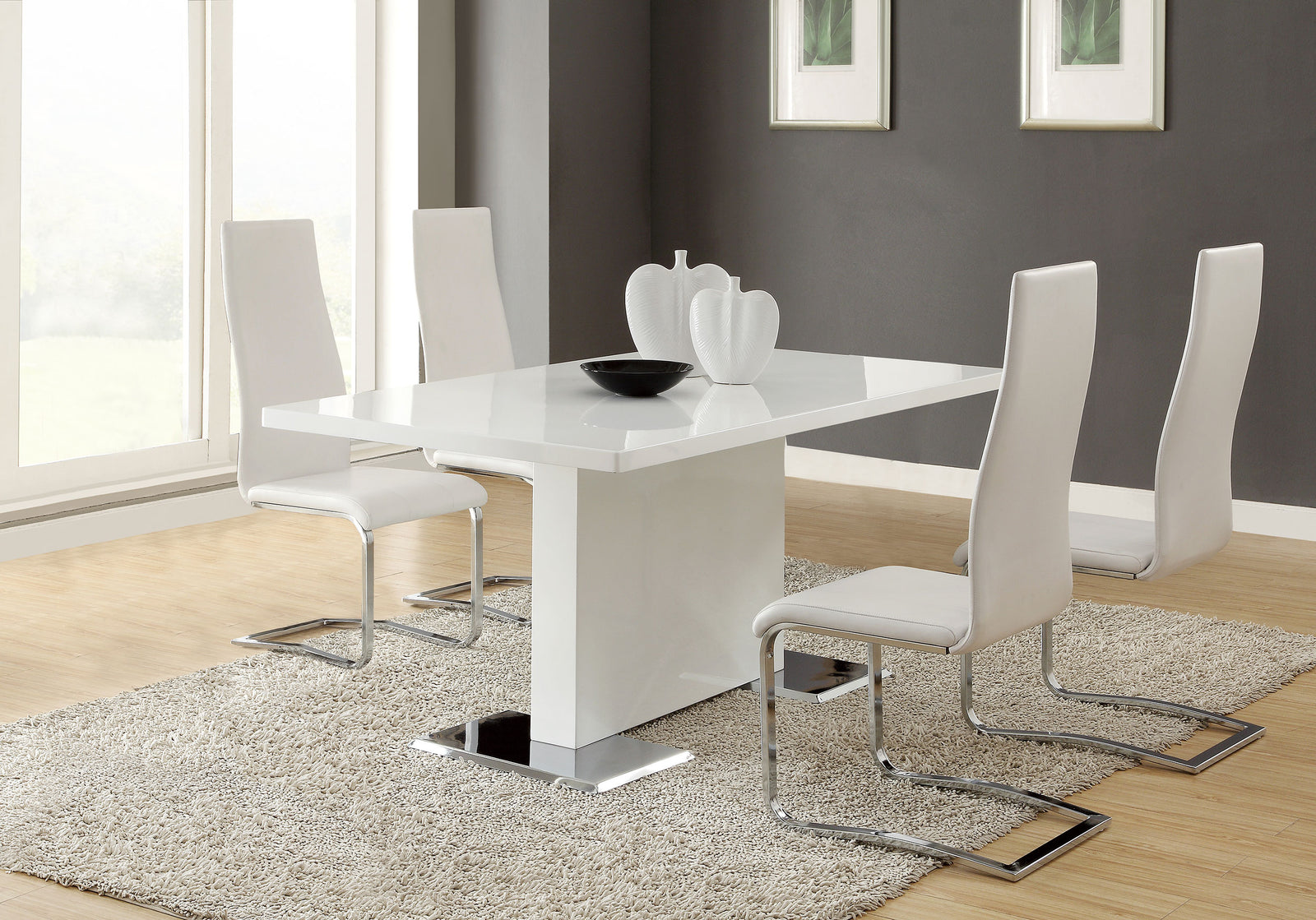 Anges White High Gloss White Dining Room Set
