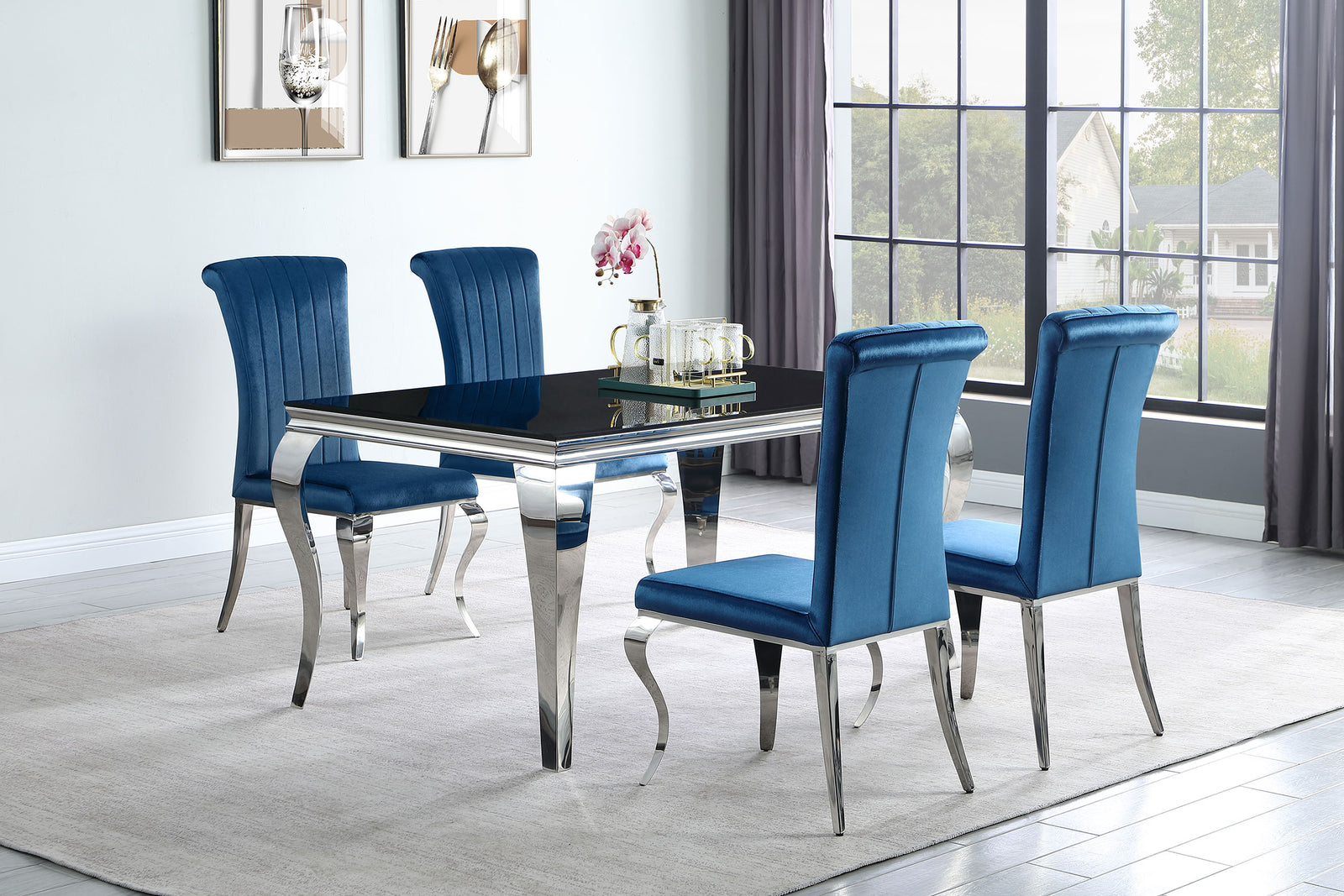 Carone Teal 61-inch Rectangular Glass Dining Room Set