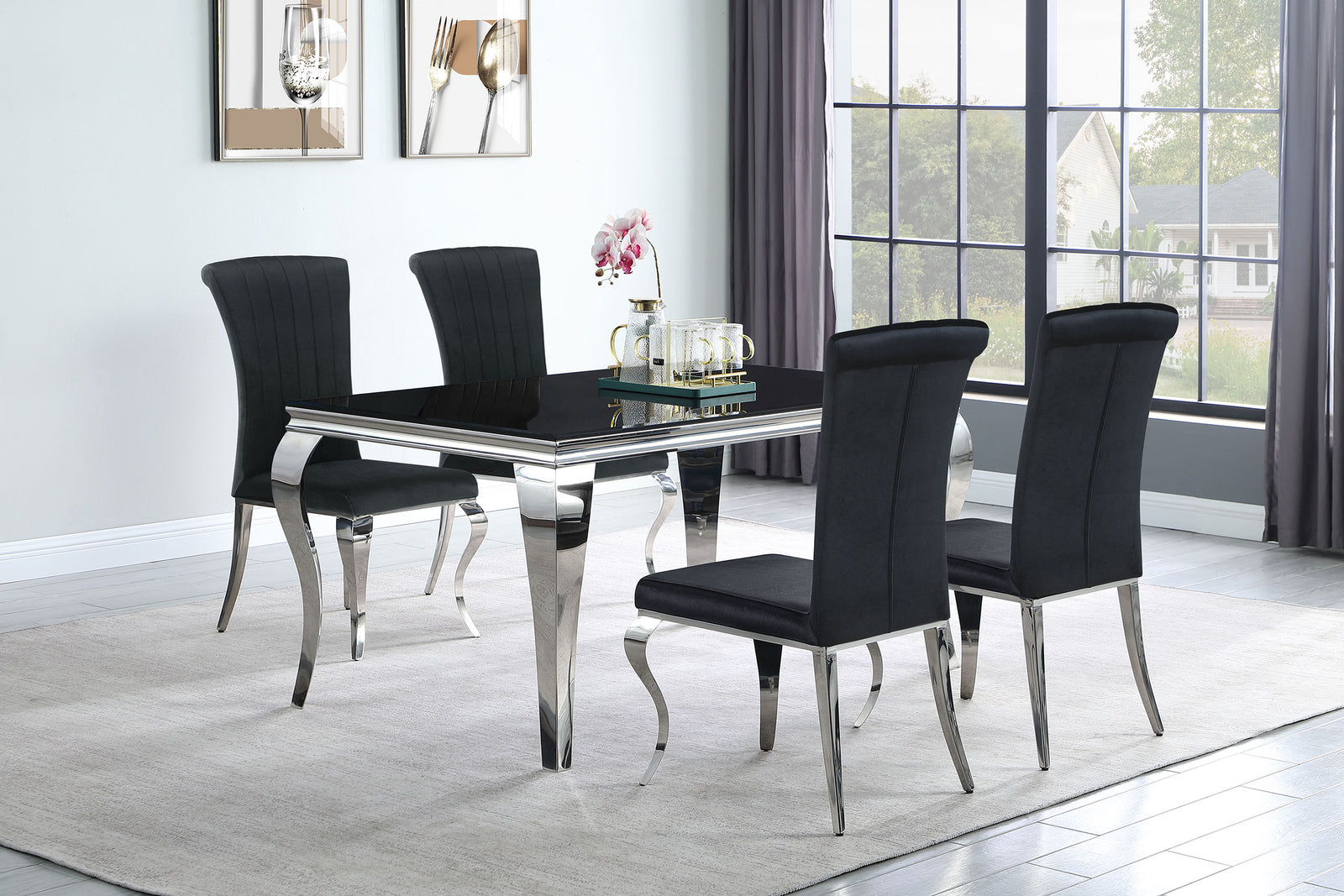 Carone Black 61-inch Rectangular Glass Dining Room Set